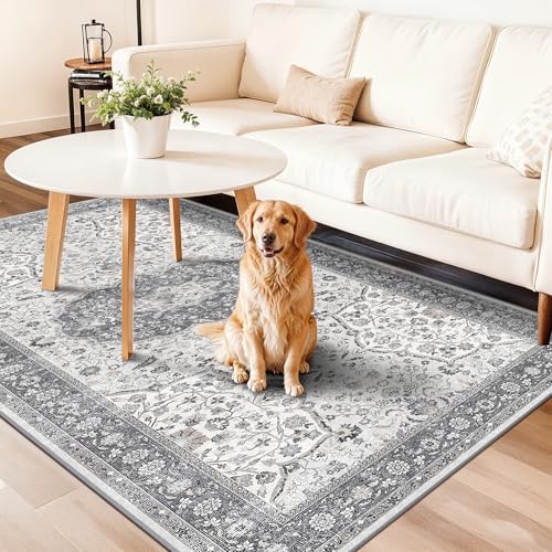 Hallway 4x8 Washable Runner Rug: Oriental Stain Resistant Entryway Kitchen Rug Farmhouse Soft Carpet for Bathroom Bedroom Thin Laundry Room Floor Mat with Non Slip Backing for Pets Family(4x8,Grey) - Image 4