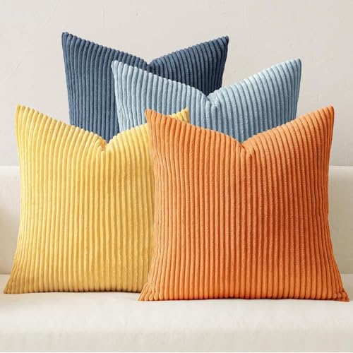 MIULEE Soft Corduroy Decorative Throw Pillow Covers Blue-Orange 20x20 by MIULEE