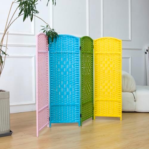 Furnnylane 4 Panel Rattan Divider Short Room Partition Screen,Double Sided Folding Divider for Room Separation,Colorful,47.2" H x 63" W - Image 5