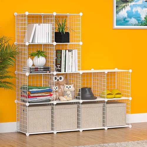 Cube Storage Organizer, Metal 12-Cube Shelves Bookshelf, Portable Closet Clothes Organizer for Bedroom, Home, Office, White - Image 5