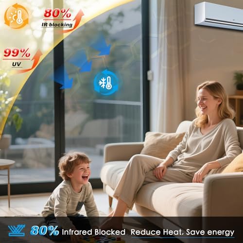 One Way Privacy Window Film，Flueen Shatterproof PET Window Tint for Heat Control & 99% UV Protection Blackout Window Treatment for Home, Office Doors with Eco-Adhesive Nocturnal Black 27.6"×196.9" - Image 2