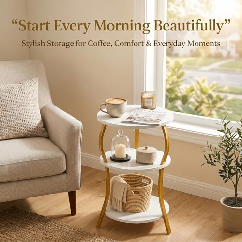 Vintage Small Round Side Table,3-Tier Slim Waist End Table for Small Spaces - Image 6