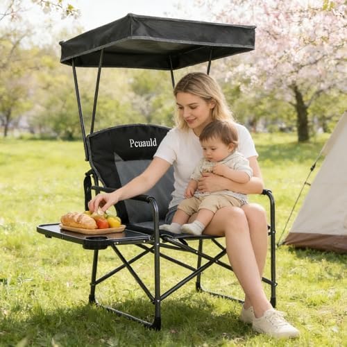 Oversized Camping Chairs with Canopy Foldable Directors Chair with Side Table & Pockets Portable Adults Heavy Duty Outdoor Folding Chairs for Lawn, Beach, Picnic, Sports and Fishing, Supports 500lbs - Image 2