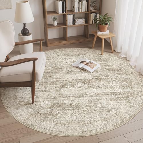 Soalmost 6x6 Brown Round Rug 6ft Circle Living Room Area Rugs Non-Slip by Soalmost