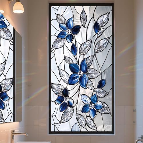 Stained Glass Window Privacy Film Static Cling - Rainbow Glass Decorative Sun Blocking Window Covering, Non-Adhesive Removable Stickers for Home & Office, 17.5" x 39.3" by AOHMPT