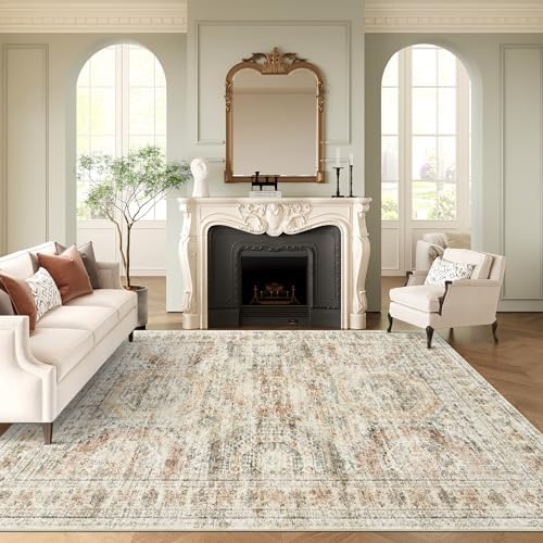 Soalmost 9x12 Area Rugs for Living Room Washable Rug Non-Slip Brown/Pink - Image 2