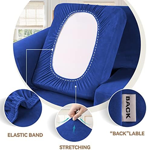 WEERRW Velvet Stretch 3 Pieces Couch Cover for Sofa Washable, Royal Blue - Image 3