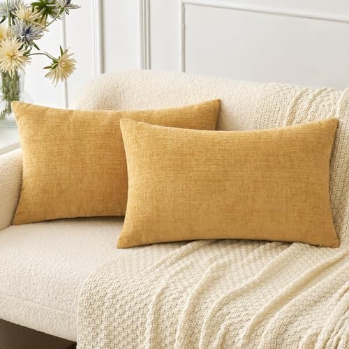 MIULEE Soft Chenille Lumbar Throw Pillow Covers Gold 12x20 Inch Pack of 2 by MIULEE