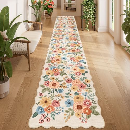 DUKINO 2x12 Washable Runner Rug, Long Runner Rug for Hallway, Beige Yellow by DUKINO