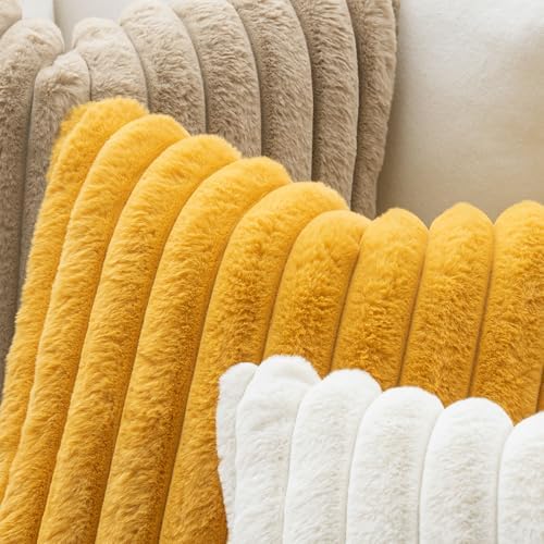 MIULEE Faux Fur Decorative Euro Sham Pillow Covers 24x24 Mustard Yellow - Image 5