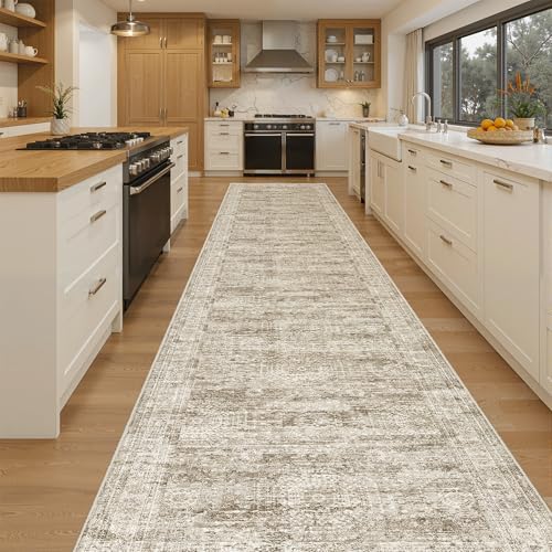 Soalmost Washable 3x14 Hallway Runner Rug Non-Slip Kitchen Entry Rugs Brown - Image 2