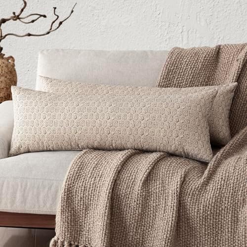 Foindtower Long Floral Print Lumbar Throw Pillow Covers 14×36 Ivory Beige by Foindtower