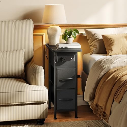 Huuger Narrow End Table with Charging Station, Side Table with 2 Drawers - Image 6