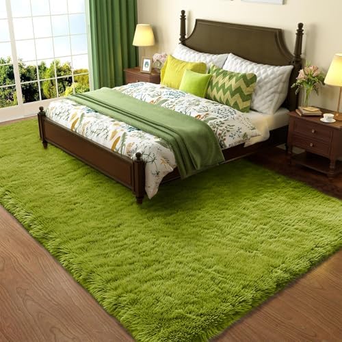 Ophanie Green Rug Grass Area Rugs for Bedroom, 4x6 Shag Fluffy Carpet, Fuzzy Furry Plush Soft Cute Kids Baby Girls Shaggy Bedside Indoor Floor Carpets for Teen Dorm Home Decor Aesthetic, Nursery by Ophanie