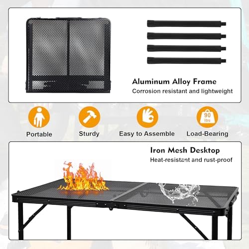 GREGIN Folding Camping Grill Table, Outdoor Metal Table. Foldable, Portable - Image 3