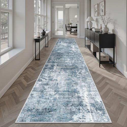Soalmost Abstract Runner Rug 2x10 Hallway Kitchen Runners Blue/Grey - Image 4