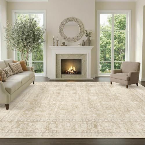 8x10 Ft Large Area Rugs for Living Room, Soft Non-Slip Machine Washable Rug, Vintage Stain Resistant Carpets for Bedroom Nursery Dining Room Home Decor (Beige) - Image 2