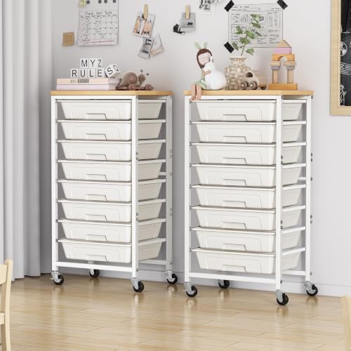 caktraie 8-Drawers Rolling Cart, Craft Storage Utility Cart, Beige White - Image 3