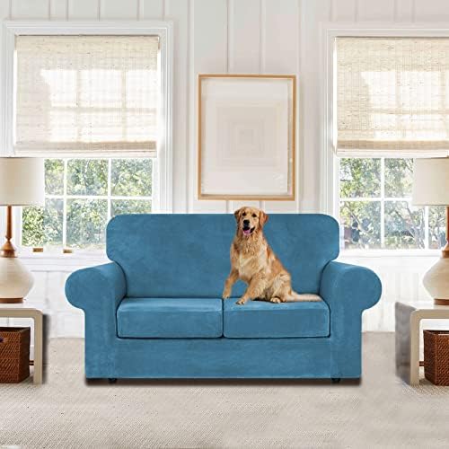 WEERRW Velvet Stretch 3 Pieces Couch Cover for Sofa Washable, Peacock Blue - Image 2