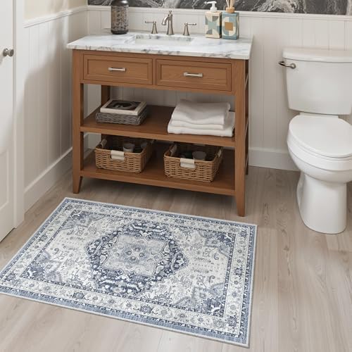 Madane Washable Area Rug 2x3 Small Entryway Rugs Non-Slip, Navy/White - Image 4