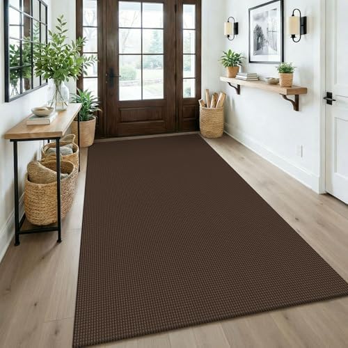 KOZYFLY Washable 4x6 Entry Woven Area Rug, Braided Throw Rugs for Entryway, Non Slip Door Mat Indoor Entrance, Front Porch Carpet for Foyer, Kitchen, Bedroom, Living Room, Brown/Dark Brown - Image 2
