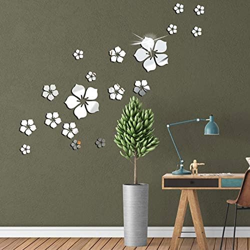 18pcs Acrylic Mirror Wall Sticker Decal for Home Living Room Bedroom Decor 3D Flower DIY Wall Decoration Silver - Image 2