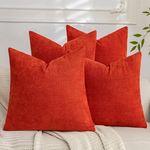 Set of 4 Soft Textured Decorative Throw Pillow Covers 16x16 Inch Cozy Farmhouse Cushion Cover Square Accent Pillow Cases for Bed Couch Sofa Living Room, Red by Cozoomy