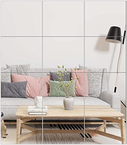Home Gym Mirror Tiles, 14" x 12" x 12PCS Wall Mirror Tiles Frameless Glass by Ruomeng