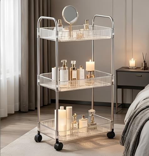 Sooyee Clear 3-Tier Plastic Rolling Utility Cart with Wheels - Image 4