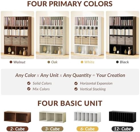 IOTXY DIY Modular Cubby Bookcase - Stackable 12-Cube Open Bookshelf, Walnut - Image 5