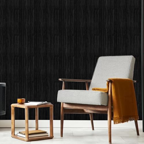 Black Grasscloth Peel and Stick Wallpaper Texture Contact Paper A Set of 15.7" X 1200" Self-Adhesive Linen Removable Wallpaper Cabinets Counter Top Liners - Image 2