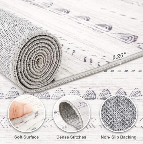 Nakagishi Runner Rug Kitchen Washable Rugs: 3x8 Non-Slip Boho Soft Modern Stain Resistant Indoor Floor Neutral Farmhouse Throw Carpet for Hallway Bathroom Laundry Room Entryway Bedroom- Grey - Image 3