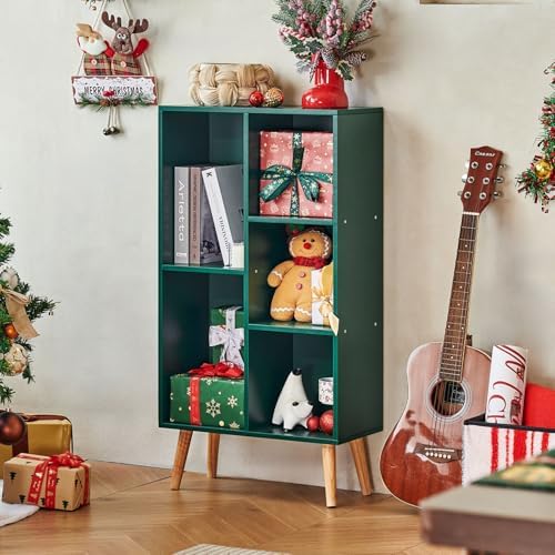 LEYAOYAO 5 Cube Bookshelf,Mid-Century Modern Bookcase with Legs,Dark Green by LEYAOYAO-Findtheshiningpointofyourideallife%EF%BC%81