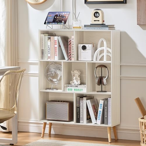 LEYAOYAO Cube Bookshelf, Mid-Century Modern Book Shelf with Legs,Light Grey by LEYAOYAO-Findtheshiningpointofyourideallife%EF%BC%81