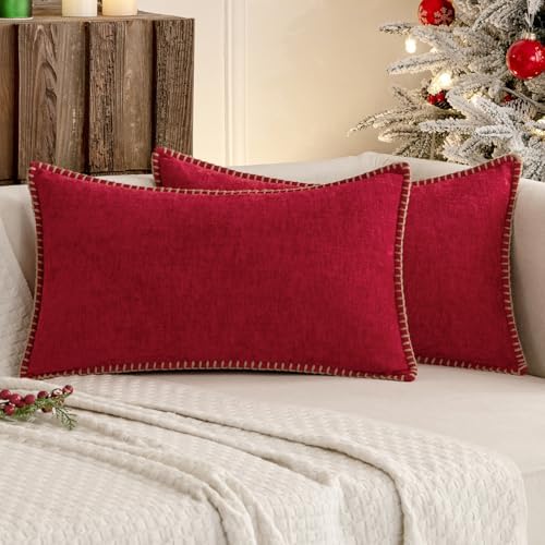 MIULEE Decorative Lumbar Throw Pillow Covers 12x20 Inch Red 2 Pack by MIULEE