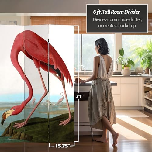 Red Lantern 6 ft. Tall Double Sided Audubon Heron & Flamingo Canvas Room Divider 3 Panel Freestanding Folding Privacy Screen, Partition, and Separator for Modern and Contemporary Bedroom, Home Office - Image 5