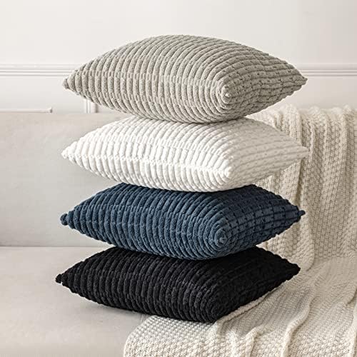 MIULEE Corduroy Decorative Throw Pillow Covers 20x20 Pure White Pack of 2 - Image 4