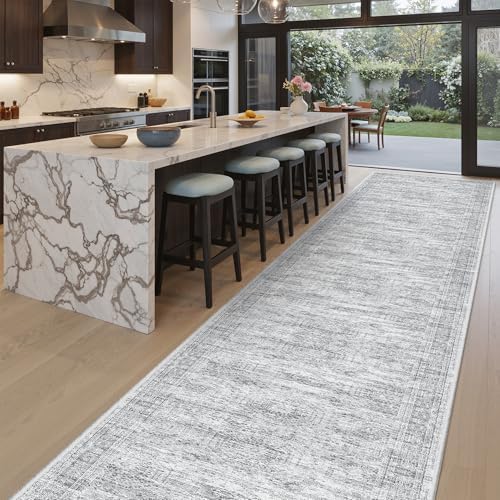 Soalmost Washable Hallway Runner Rug 3x20 Kitchen Entry Rugs Non-Slip, Grey - Image 3