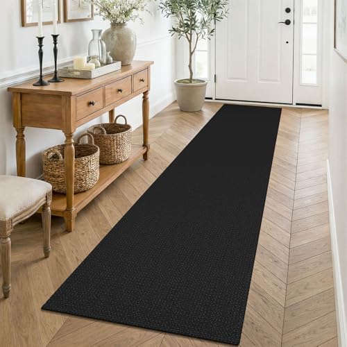 KOZYFLY Black Runners for Hallway 2x8, Washable Runner Rug, Woven Non Slip Kitchen Runner, Braided Entryway Rug, Floor Carpet for Foyer, Bedroom, Hall, Black/Dark Grey by KOZYFLY