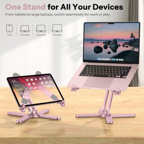 OMOTON LA10 360° Rotating Laptop Stand Riser Foldable for Desk, Pink - Image 6