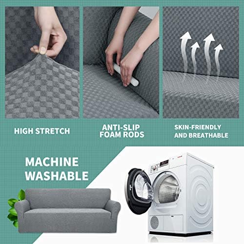 YEMYHOM Couch Cover Latest Jacquard Design High Stretch Sofa Chair Covers for Living Room, Pet Dog Cat Proof Armchair Slipcover Non Slip Magic Elastic Furniture Protector (Chair, Light Gray) - Image 4