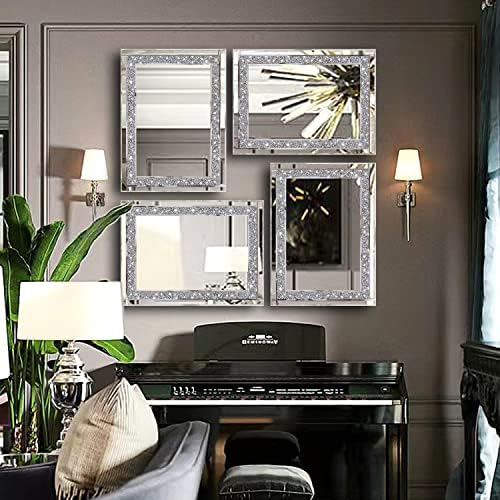 Meetart Crystal Crush Diamond Silver Mirror 11'' x 15''2 PCS, Frameless Stylish Gorgeous Diamond Decor Glam Glass Mirror. for Bedroom Bathroom Hanging Mirror Home for Wall Decor. - Image 6