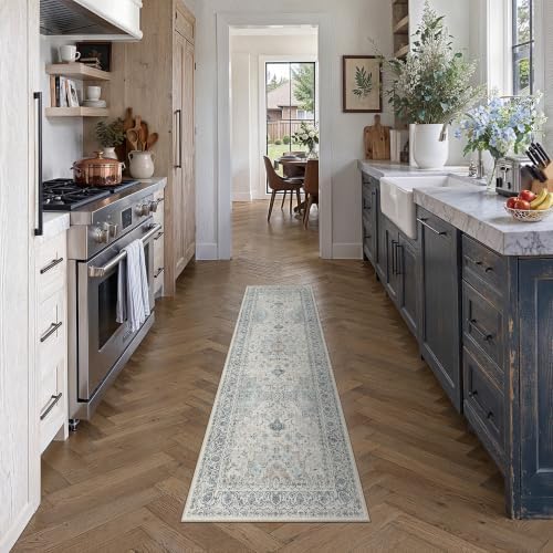2x6 Washable Runner Rug Navy Blue Non Slip Vintage Carpet - Image 2