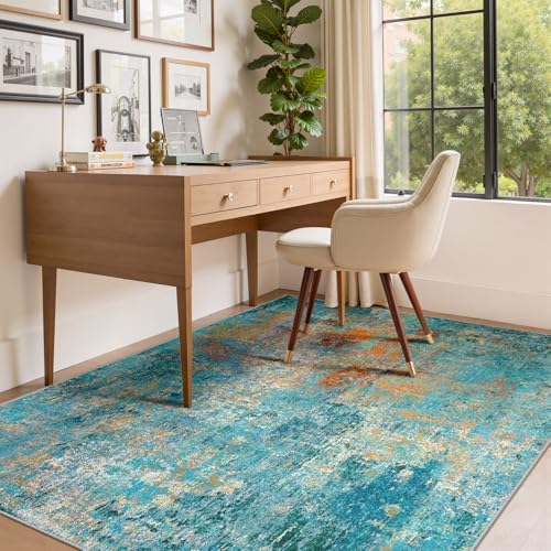 RELEANY Washable 6'x9' Abstract Area Rug for Living Room Teal Multi - Image 3