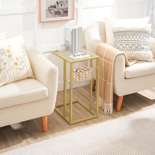 HOOBRO C Shaped End Table, 2-Tier Small Side Table with Glass Tabletop - Image 5