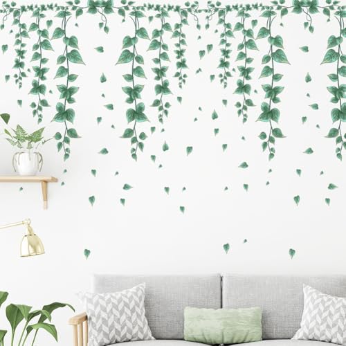 Hanging Green Vine Wall Decals,Succulent Plants Wisteria Floral Flowers Butterflies Birds Wall Stickers, Self-Adhesive Vinyl Removable Living Room Sofa TV Wall Decor - Image 3