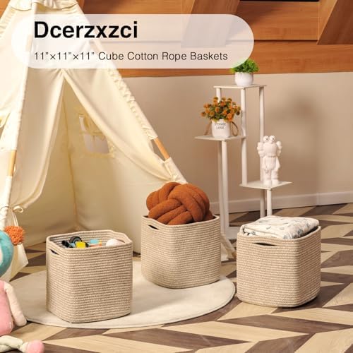 11 Inch Cube Storage Bins, Organizing Bins for Cube Organizer, Storage Baskets for Organizing, Woven Storage Basket for Shelves, Cotton Rope Toy Baskets Storage Kids, Brown (Pack of 3) - Image 6