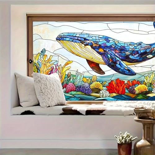 HOMETITUTE Whale Ocean Sea Life Privacy Window Film 39.3x17.7 Inch PVC - Image 2