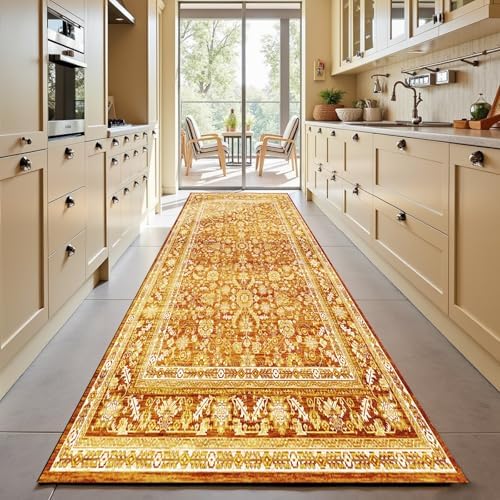 OPPODREAM Vintage Orange Area Rugs 3x10, Washable Rug for Living Room by OPPODREAM