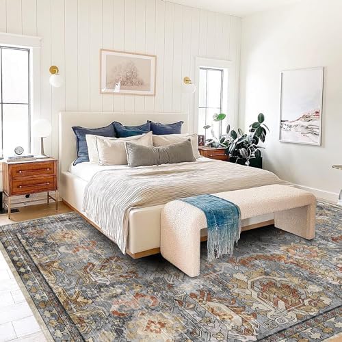 RUGSURE Washable Area Rugs - Perfect for Living Room, Bedroom, Kids Room, Nursery - Stain & Water Resistant Non-Slip, Pet & Child Friendly, Vintage Tribal Area Rugs (Turmeric and Grey, 3' x 5 ') - Image 6